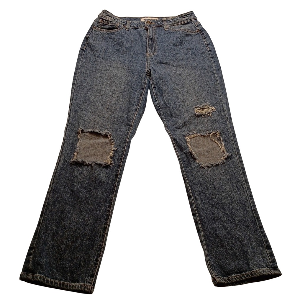 YMI Dream Authentic Denim Distressed Straight Leg Jeans Med Wash High Rise NWOT